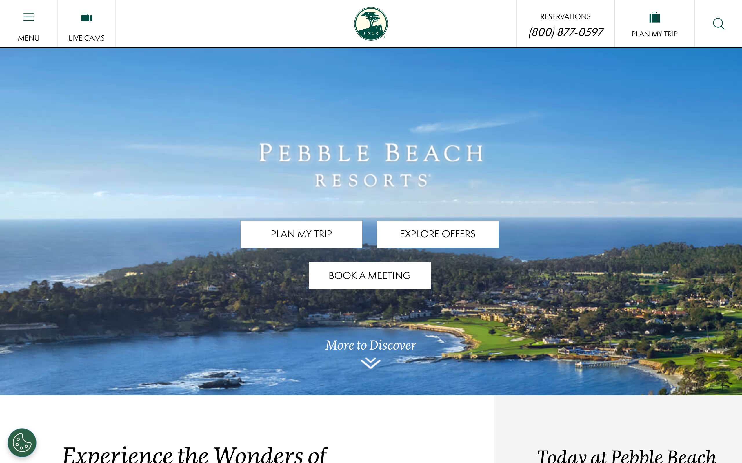 Real screenshot of the pebblebeach.com homepage